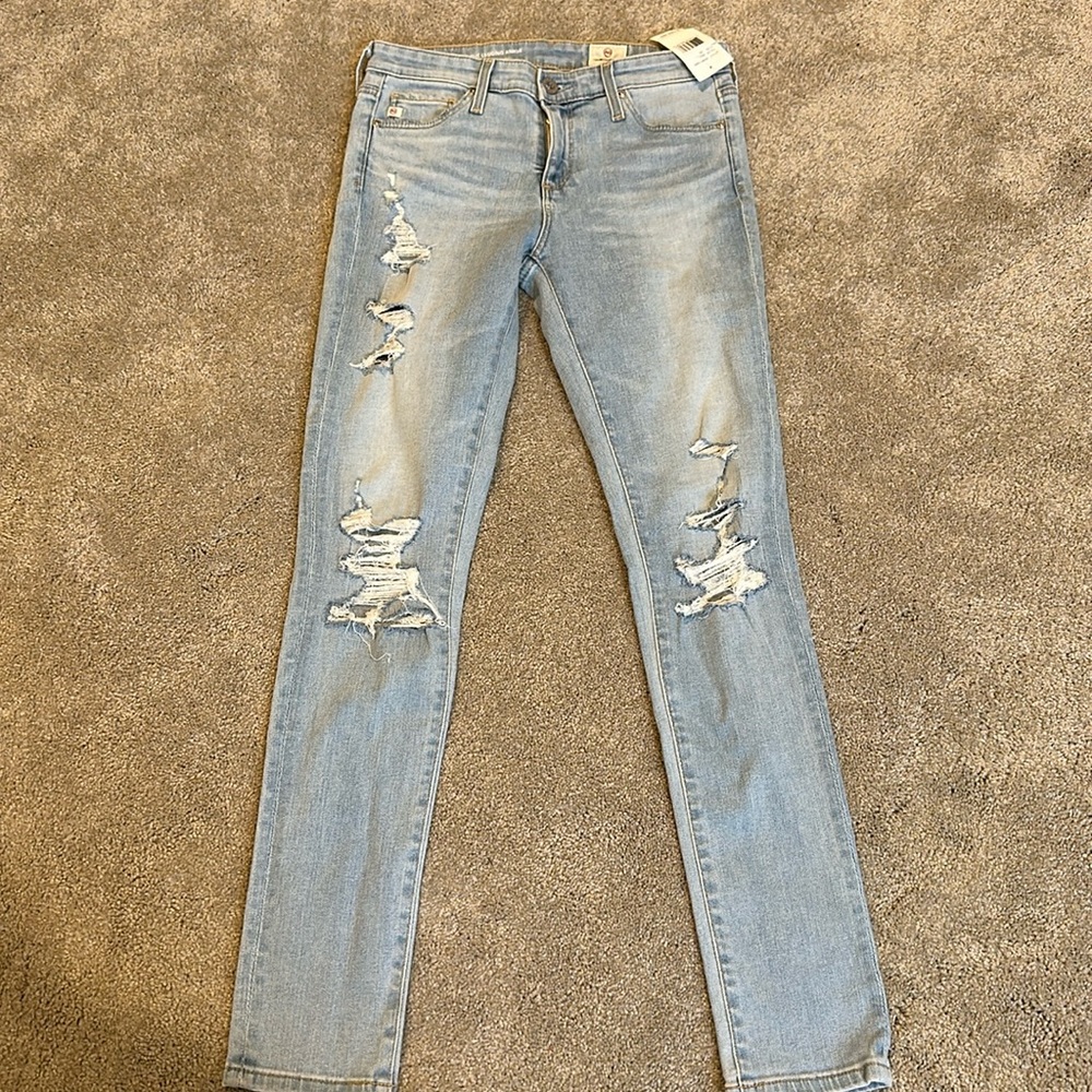 AG the super skinny legging ankle 25 NWT ripped blue denim